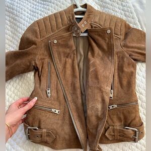 All Saints Biker Goat Leather Jacket Brown 4 Small Moto Motorcycle Distressed